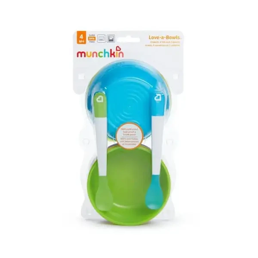 Munchkin | Love-a-Bowls — 4 миски с крышками и 2 ложки, для детей от 4 месяцев | 4 шт.: цены и характеристики