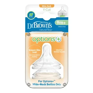 Dr. Brown's | Силиконовый сосок для бутылочки с широким горлышком, для детей старше 9 месяцев, модель Y-Cut | 2 шт.