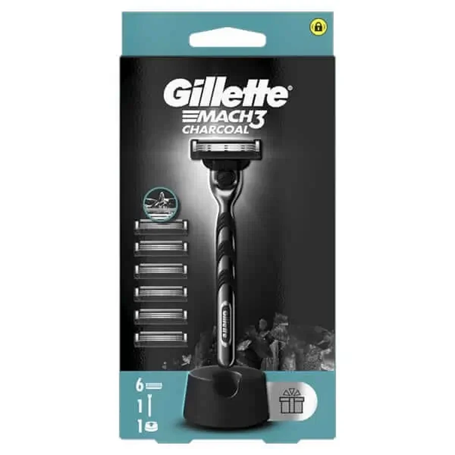 Gillette | Бритва Mach3 Charcoal, 6 сменных головок и подставка в подарок | 1 набор: цены и характеристики