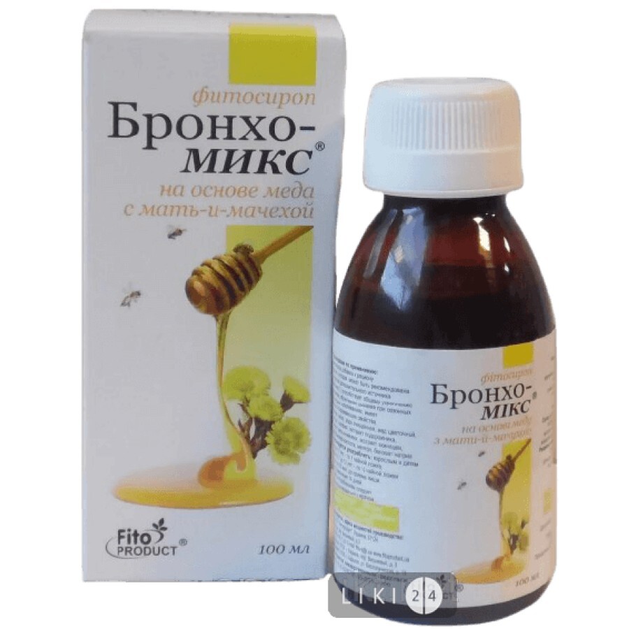Фітосироп Бронхо-мікс на основі меду з мати-й-мачухою, 100 мл: ціни та характеристики