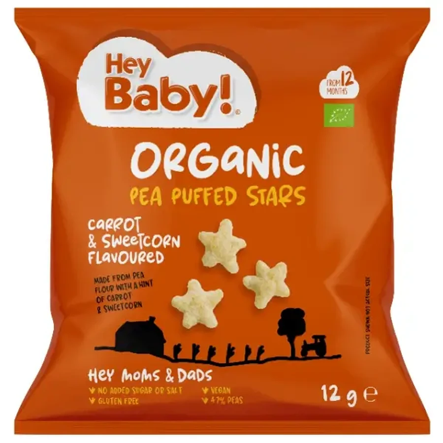 Hey Baby! | Звездочки из органического воздушного кукурузного зерна с ароматом моркови и сладкой кукурузы | 12 г: цены и характеристики