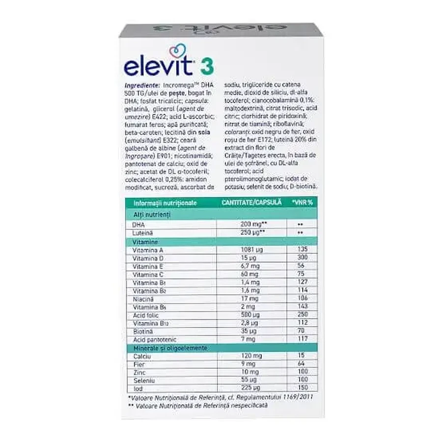 Elevit 3, мультивитамины для послеродового периода и периода грудного вскармливания, 2×30 капсул, Bayer: цены и характеристики