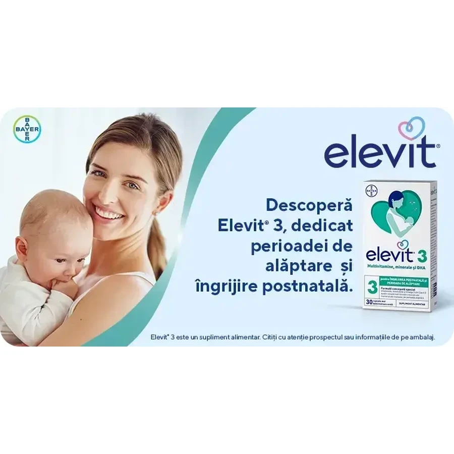Elevit 3, мультивитамины для послеродового периода и периода грудного вскармливания, 2×30 капсул, Bayer: цены и характеристики