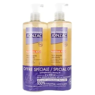 Jonzac Nutritive ATO Очищувальна олія для відновлення ліпідного шару з термальною водою, упаковка з 2 флаконів (по 500 мл кожен)
