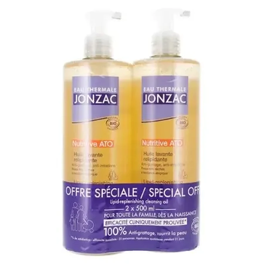 Jonzac Nutritive ATO Очищувальна олія для відновлення ліпідного шару з термальною водою, упаковка з 2 флаконів (по 500 мл кожен): ціни та характеристики