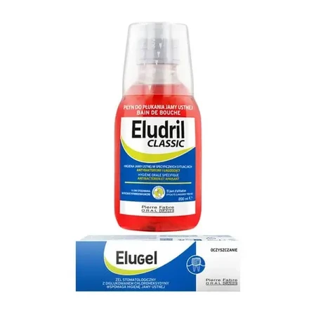 Набір Eludril Classic: рідина для полоскання ротової порожнини, 200 мл + Elugel, стоматологічний гель для підтримки гігієни ротової порожнини, 40 мл: ціни та характеристики