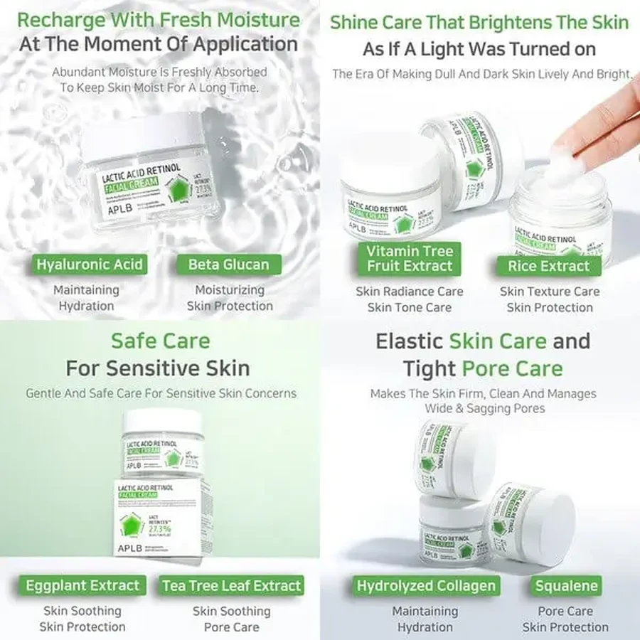 APLB Lactic Acid Retinol Facial Cream, восстанавливающий крем для лица с молочной кислотой и ретинолом, 55 мл: цены и характеристики