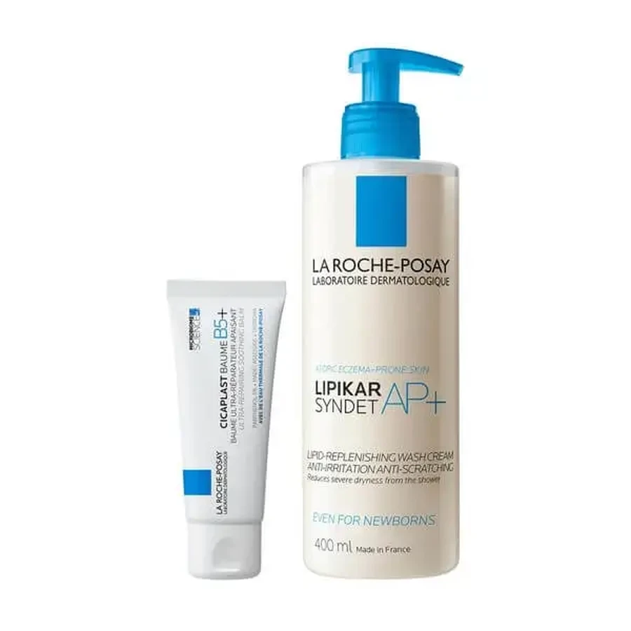 Набір La Roche-Posay: Cicaplast Baume B5+, заспокійливий бальзам, 40 мл + Lipikar Syndet AP+, очищувальний крем проти подразнень шкіри, 400 мл: ціни та характеристики