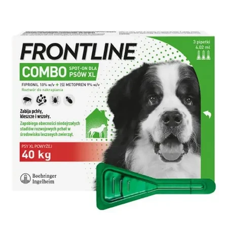 Frontline Combo Spot-on XL для собак вагою понад 40 кг, захист від бліх та кліщів, краплі в піпетках, 4,02 мл × 3 шт.: ціни та характеристики