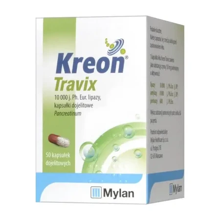 Набор «Kreon Travix», 10 000, энтеросолюбильные капсулы, 50 шт. (флакон) + «Vitaminum E» (300 мг/мл), капли, 10 мл (Medana): цены и характеристики