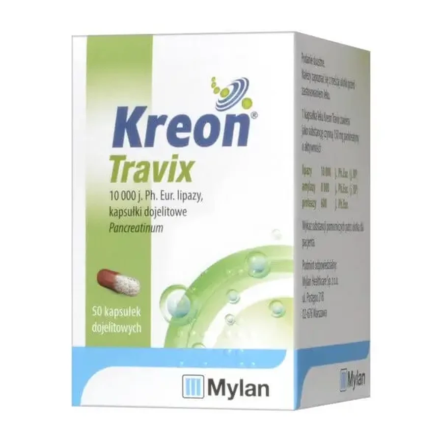 Набор «Kreon Travix», 10 000, энтеросолюбильные капсулы, 50 шт. (флакон) + «Vitaminum E» (300 мг/мл), капли, 10 мл (Medana): цены и характеристики