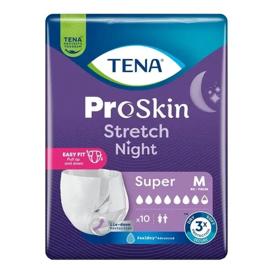Tena Stretch ProSkin Super Night, подгузники-трусики на ночь, размер M, 10 шт.: цены и характеристики