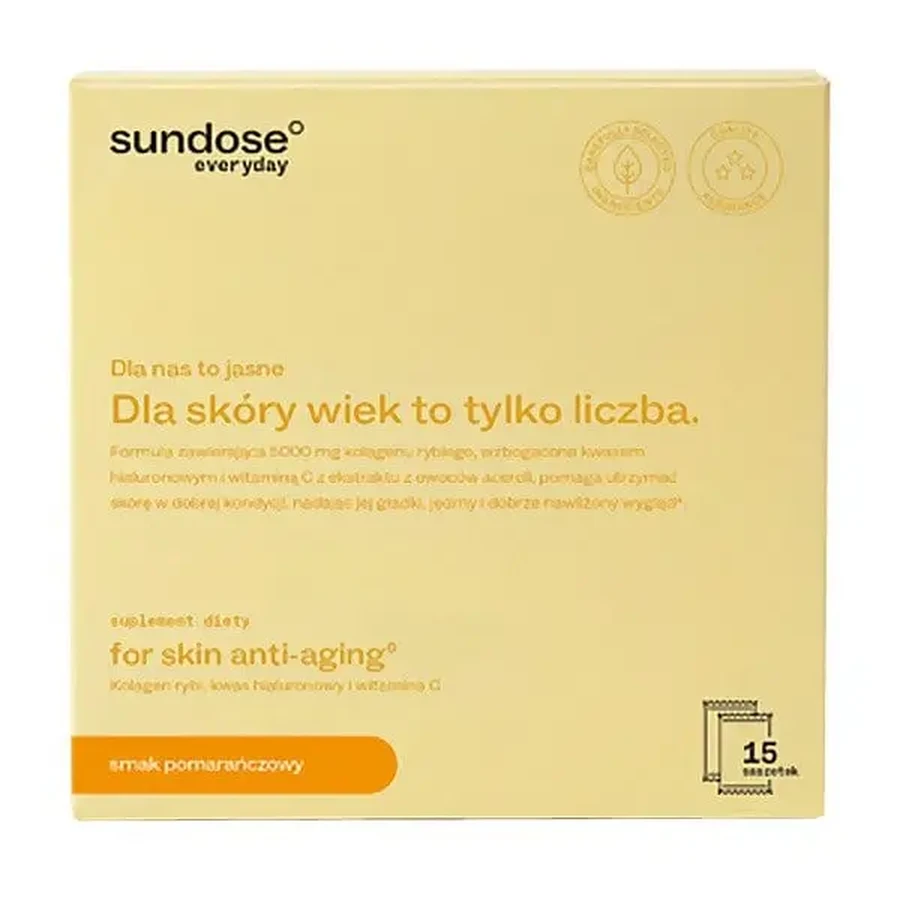 Sundose Everyday For Skin Anti-Aging, пакетики с порошком, апельсиновый вкус, 15 шт.: цены и характеристики