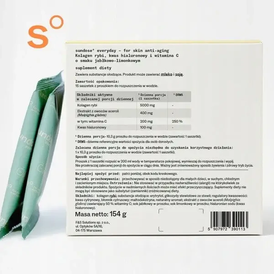 Sundose Everyday For Skin Anti-Aging, пакетики с порошком, вкус яблоко-лайм, 15 шт.: цены и характеристики