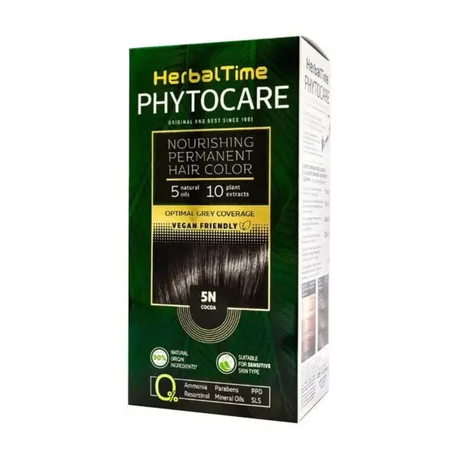 Herbal Time Phytocare, краска для волос 5N, какао, 130 мл: цены и характеристики