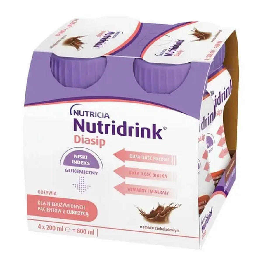 Nutridrink Diasip, жидкость, шоколадный вкус, 4 × 200 мл: цены и характеристики