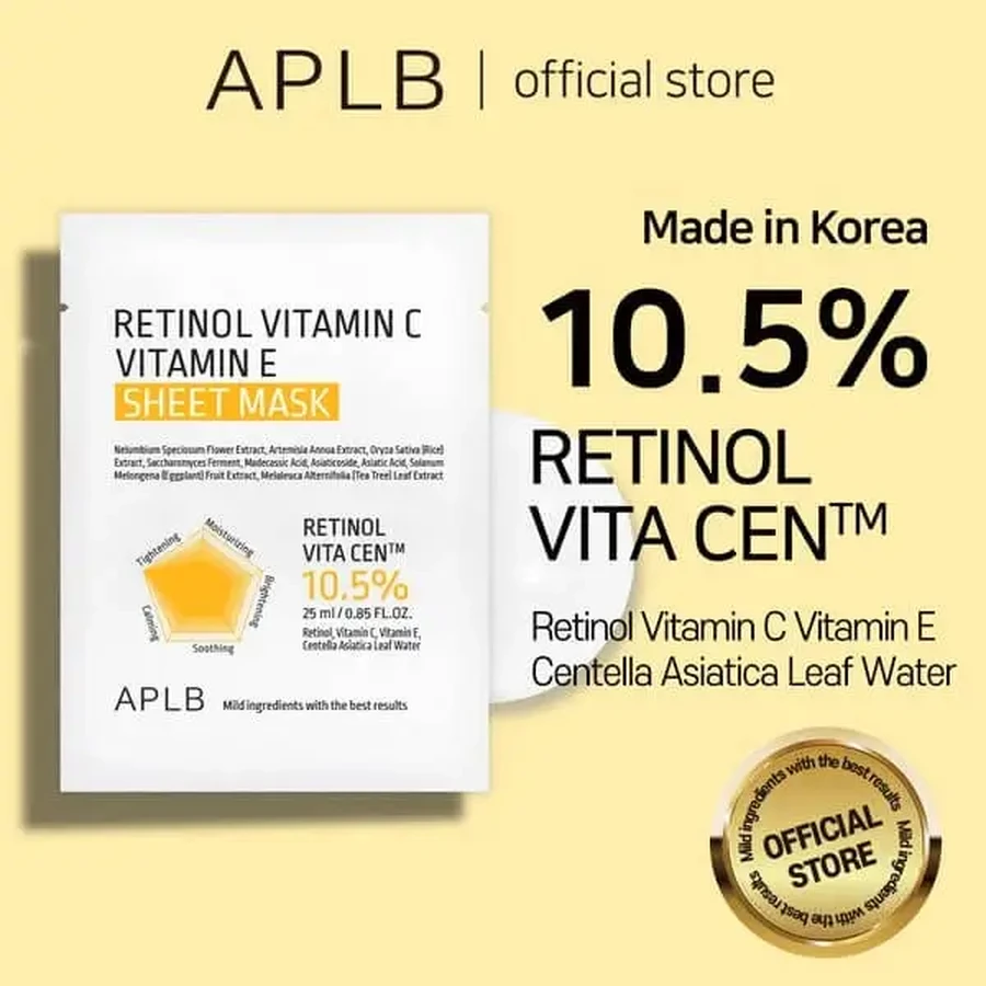 APLB Retinol Vitamin C Vitamin E Sheet Mask, маска-серветка для обличчя з ретинолом та вітамінами С і Е, 25 мл: ціни та характеристики