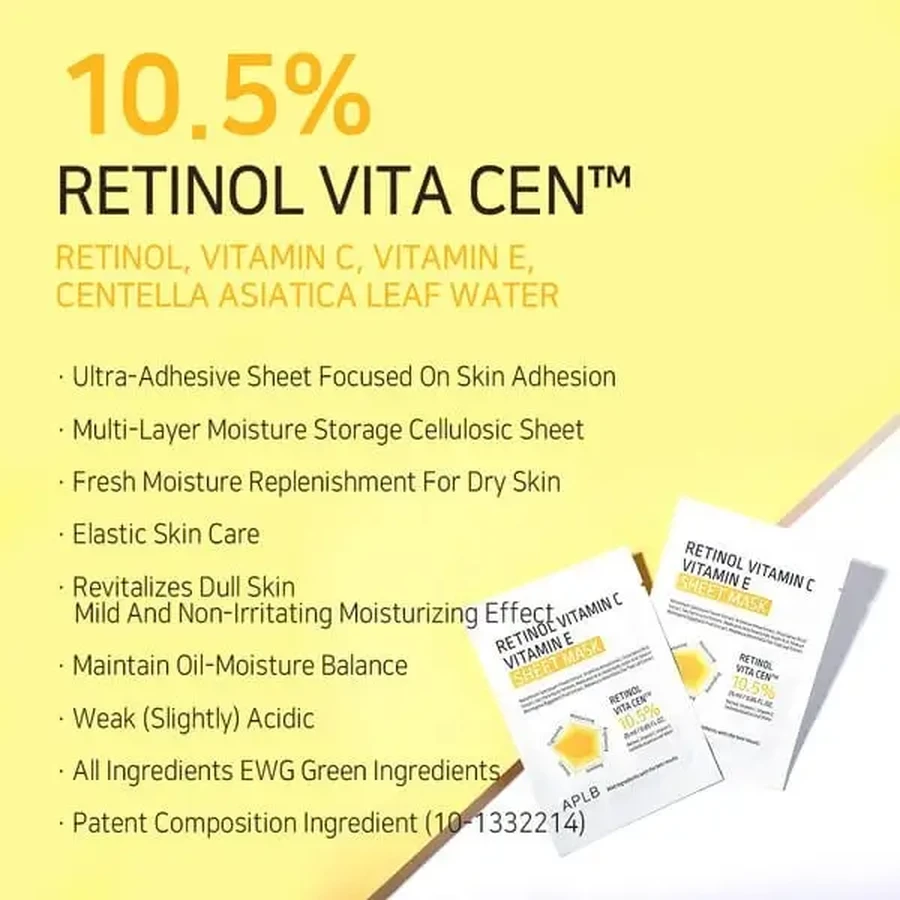 APLB Retinol Vitamin C Vitamin E Sheet Mask, маска-серветка для обличчя з ретинолом та вітамінами С і Е, 25 мл: ціни та характеристики
