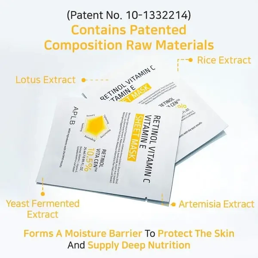 APLB Retinol Vitamin C Vitamin E Sheet Mask, маска-серветка для обличчя з ретинолом та вітамінами С і Е, 25 мл: ціни та характеристики