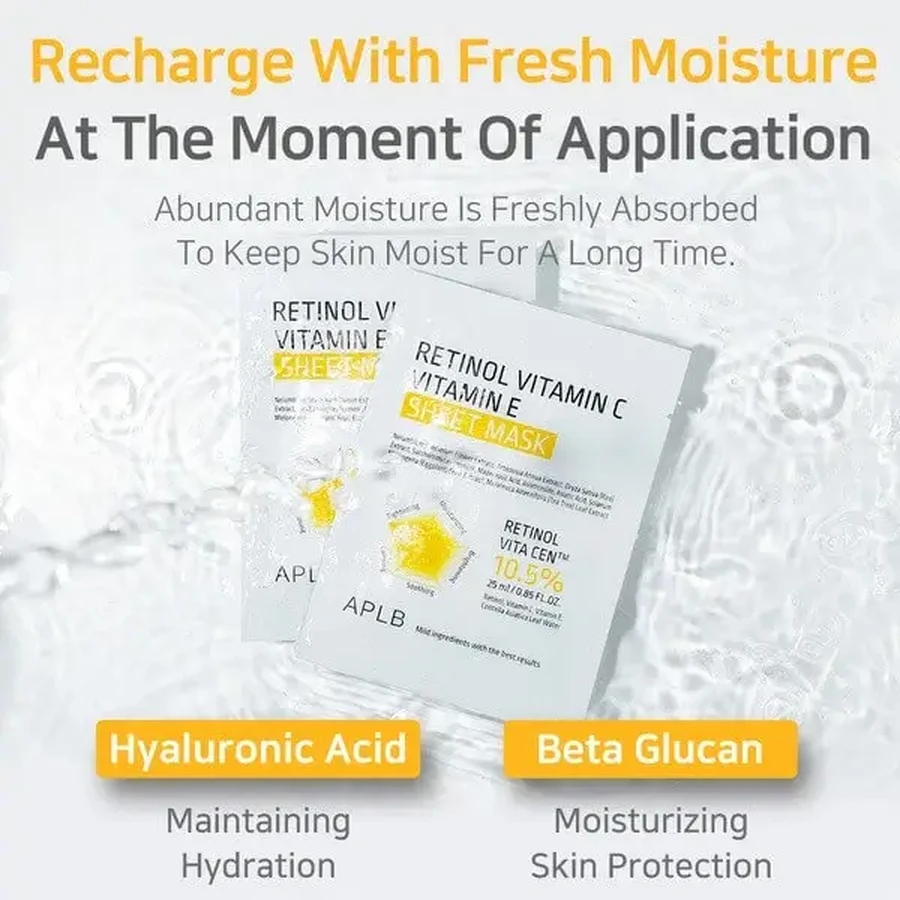 APLB Retinol Vitamin C Vitamin E Sheet Mask, маска-серветка для обличчя з ретинолом та вітамінами С і Е, 25 мл: ціни та характеристики