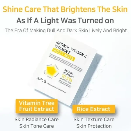 APLB Retinol Vitamin C Vitamin E Sheet Mask, маска-серветка для обличчя з ретинолом та вітамінами С і Е, 25 мл: ціни та характеристики