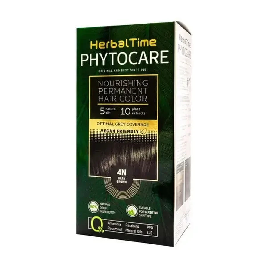 Herbal Time Phytocare, краска для волос 4N, тёмно-коричневый, 130 мл: цены и характеристики
