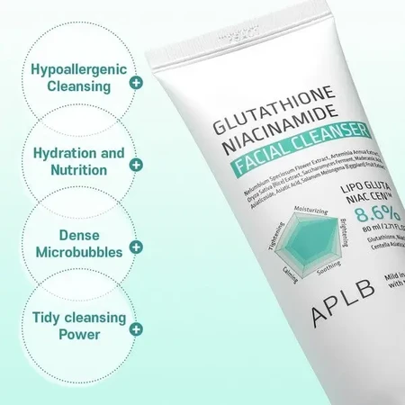 APLB Glutathione Niacinamide Facial Cleanser, очищувальний гель для вмивання обличчя з глутатіоном та ніацинамідом, 80 мл: ціни та характеристики