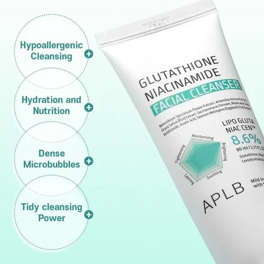 APLB Glutathione Niacinamide Facial Cleanser, очищувальний гель для вмивання обличчя з глутатіоном та ніацинамідом, 80 мл: ціни та характеристики