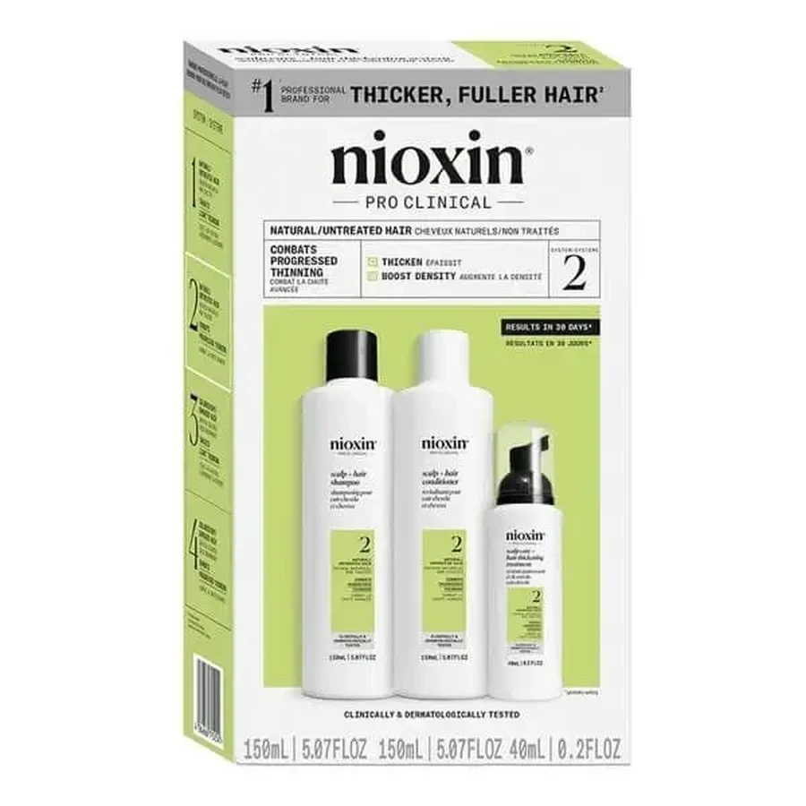 Nioxin System 2, набір для зміцнення натурального волосся з прогресуючим випадінням, шампунь 150 мл + кондиціонер 150 мл + сироватка 40 мл: ціни та характеристики