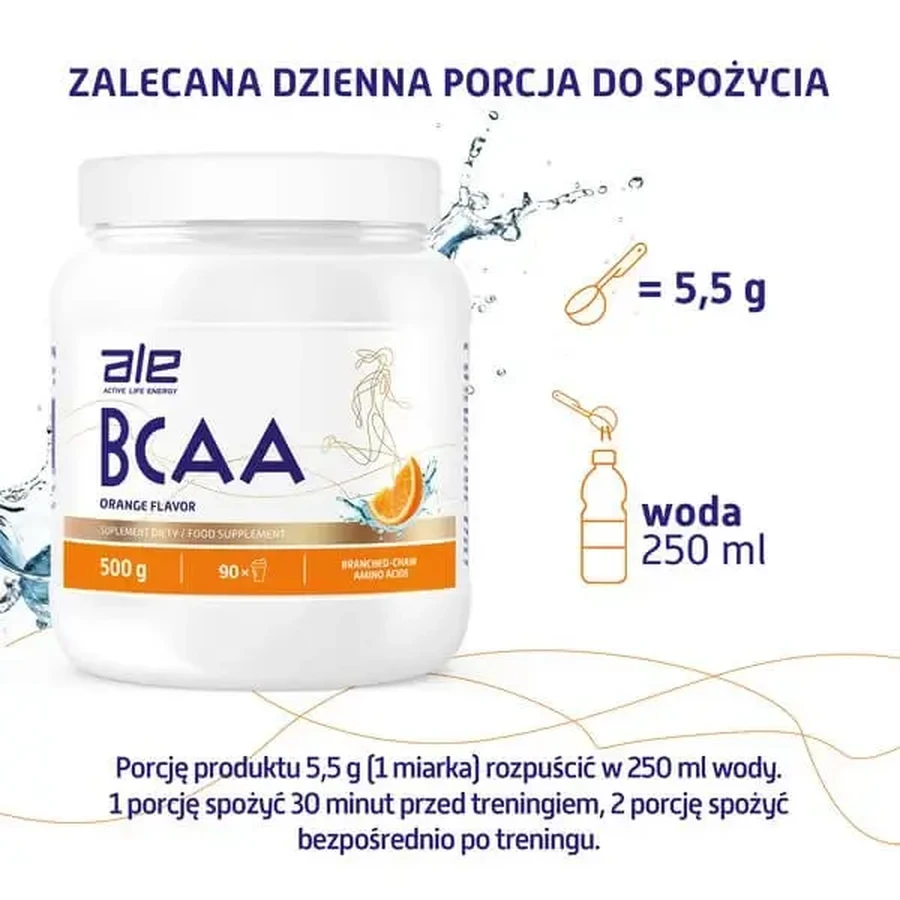 ALE BCAA со вкусом апельсина, порошок, 500 г: цены и характеристики