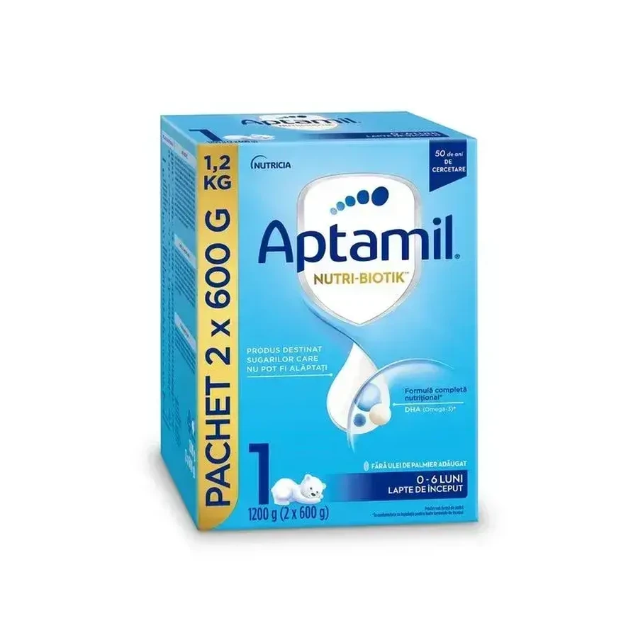 Стартовое сухое молоко Aptamil Nutri-Biotik 1, 0–6 месяцев, 2 × 1200 г, Nutricia: цены и характеристики