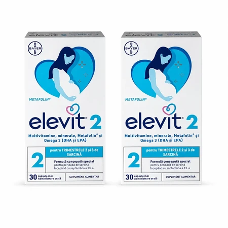 Elevit 2, мультивітаміни для вагітних — 2-й і 3-й триместри вагітності, 2×30 капсул, Bayer: ціни та характеристики