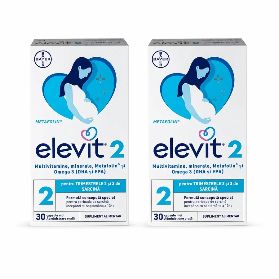 Elevit 2, мультивітаміни для вагітних — 2-й і 3-й триместри вагітності, 2×30 капсул, Bayer: ціни та характеристики
