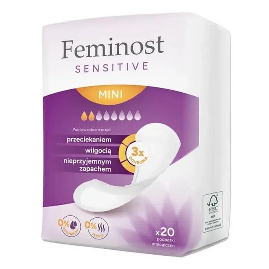 Feminost Sensitive, урологические прокладки, Mini, 20 шт.: цены и характеристики