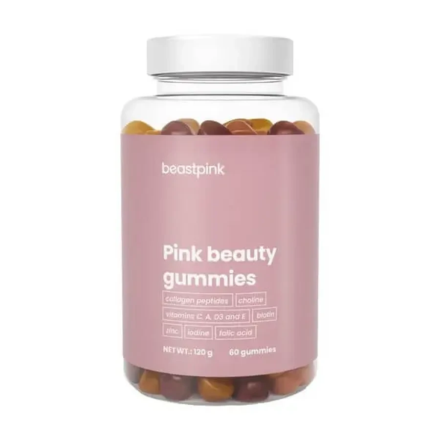 BeastPink Pink Beauty Gummies, жевательные конфеты со вкусом грейпфрута, папайи и вишни, 60 шт.: цены и характеристики