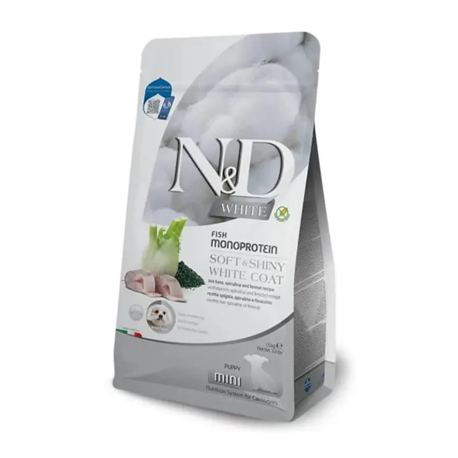 Farmina N&amp;d white dog seabass — полноценный корм для собак мелких пород со светлой шерстью, 1,5 кг: цены и характеристики