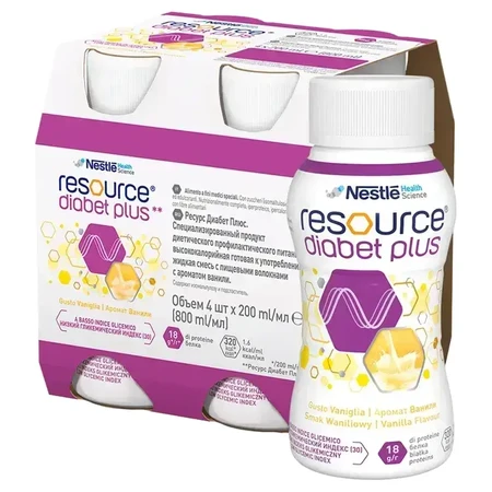 Resource Diabet Plus, ванильный вкус, 16 × 200 мл, Nestlé: цены и характеристики