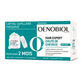 Oenobiol Hair Expert — антивіковий засіб проти випадіння волосся, упаковка по 2 × 60 таблеток