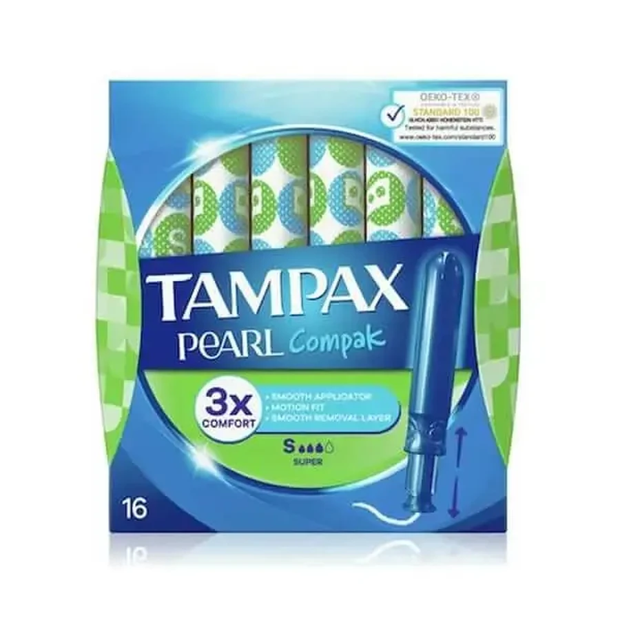 Tampax | Compak Pearl Super с аппликатором для защиты и ухода за кожей Discretion | 16 шт.: цены и характеристики
