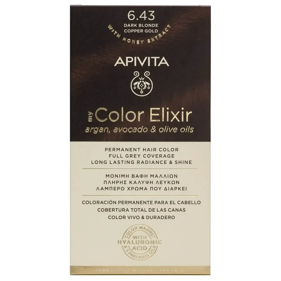 Apivita | My Color Elixir — стойкая краска для волос № 6.43 «Блондинка с оттенком темной бронзы и медом» | 50 мл: цены и характеристики