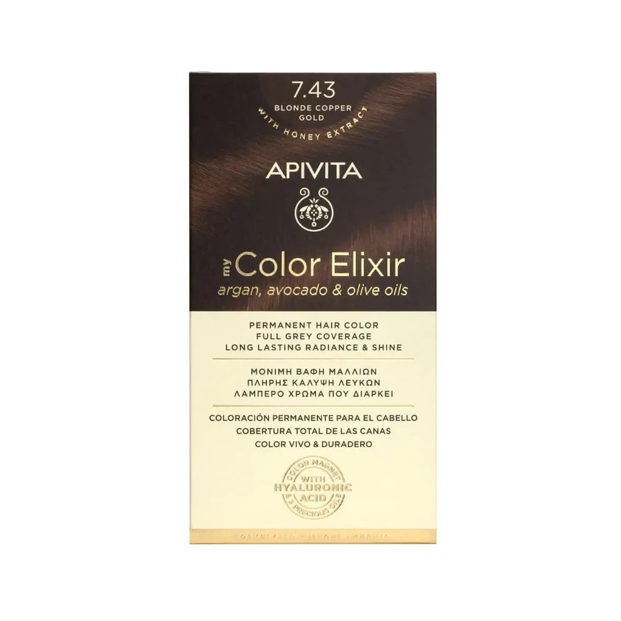 Apivita | My Color Elixir — стійка фарба для волосся № 7.43 «Блондинка-бронза з медовим відтінком» | 50 мл: ціни та характеристики
