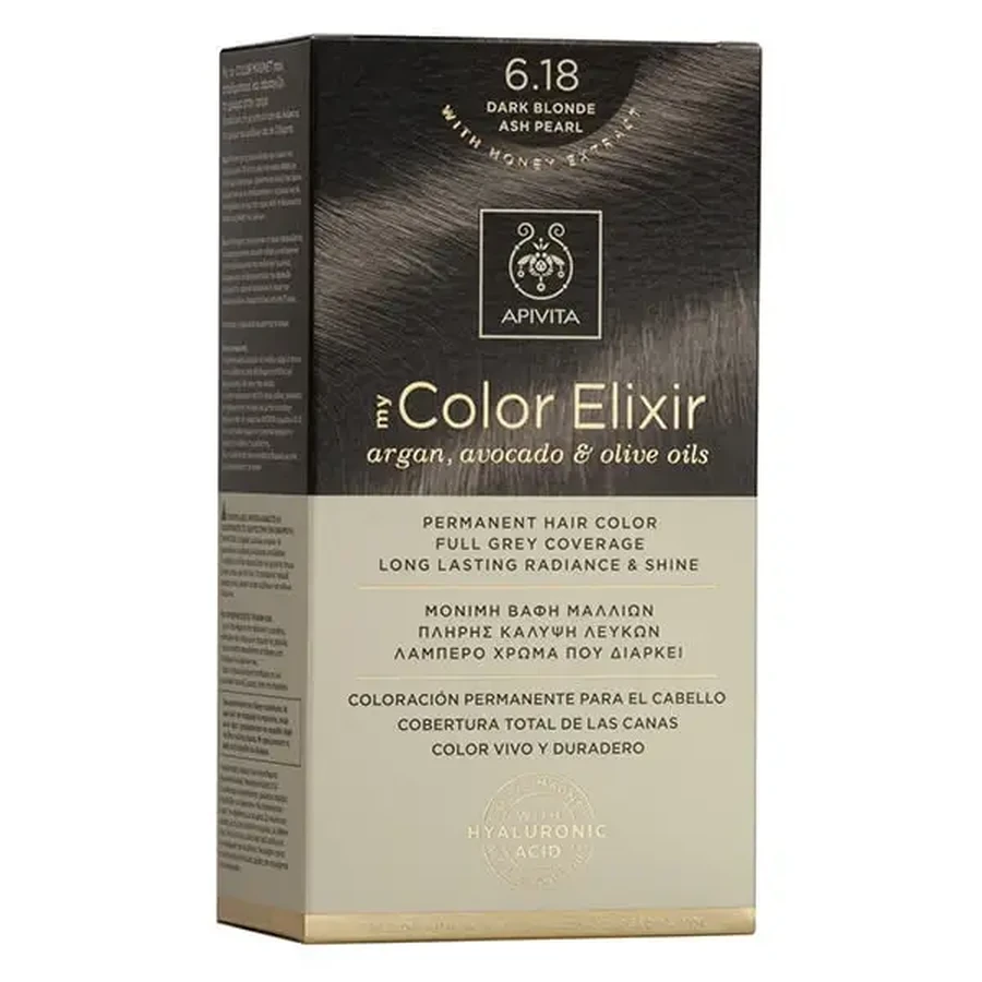Apivita | My Color Elixir — перманентна фарба для волосся № 6.18 «Блондинка темного відтінку з перламутровим блиском» | 50 мл: ціни та характеристики