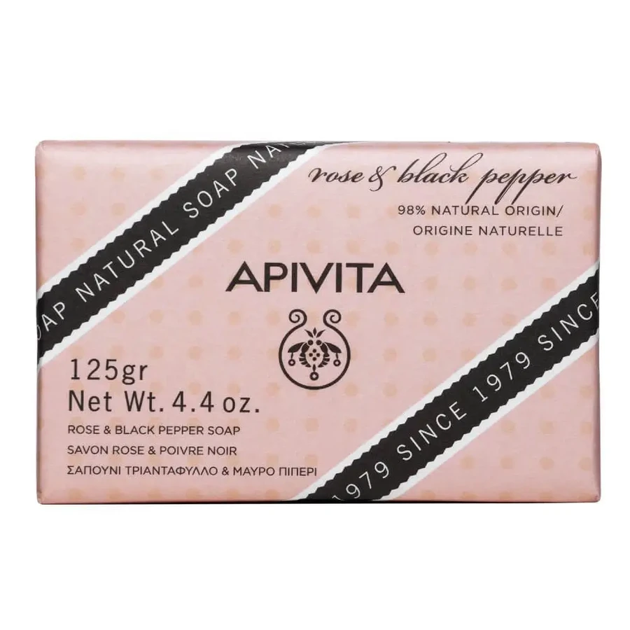 Apivita | Натуральное мыло с розами и натуральное мыло с розами Apivita с черным перцем для борьбы с целлюлитом для тела и ухода за телом и руками | 125 г: цены и характеристики