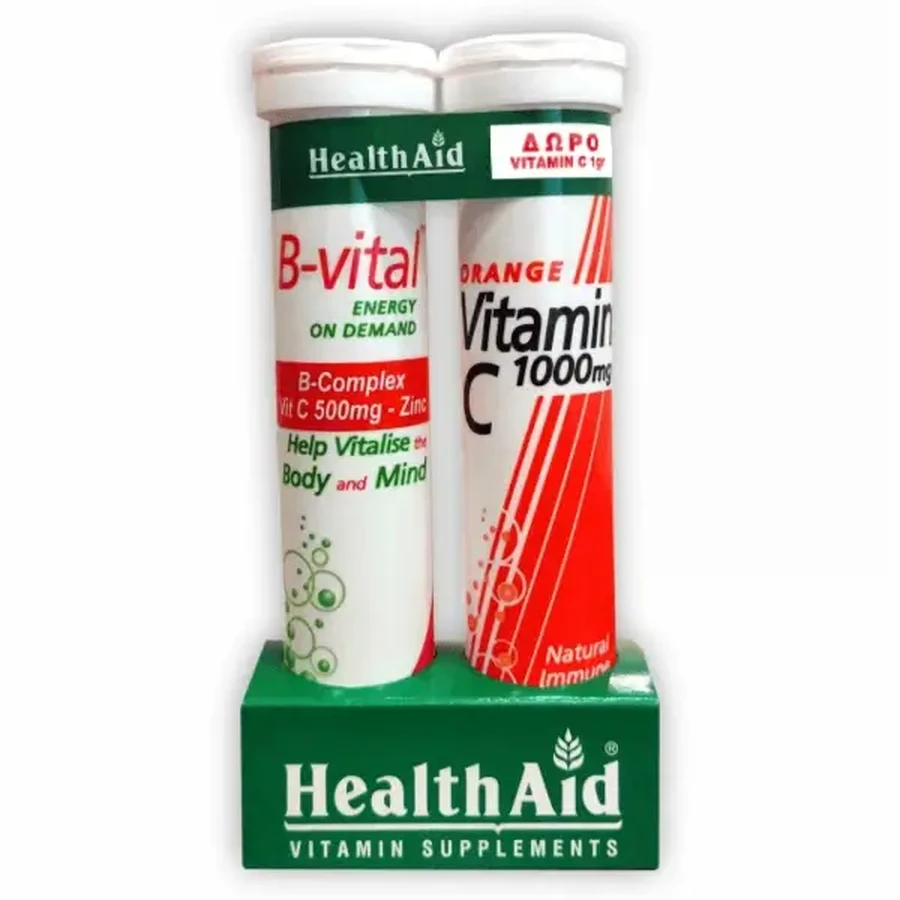 Health Aid | B-Vital Energy On Demand, 20 шипучих таблеток и БЕСПЛАТНО Витамин C 1000 мг с апельсиновым вкусом, 20 шипучих таблеток: цены и характеристики