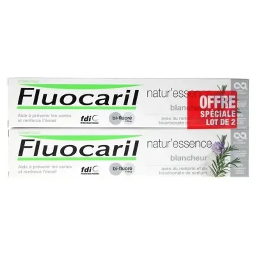 Отбеливающая зубная паста Fluocaril Natur'Essence с двойным содержанием фтора, упаковка из 2 штук (по 75 мл каждая): цены и характеристики