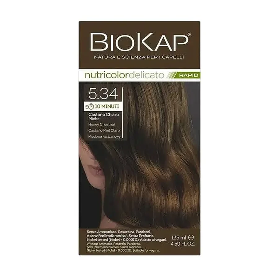 Biokap Nutricolor Delicato Rapid, краска для волос оттенок 5.34 «медово-каштановый», 135 мл: цены и характеристики
