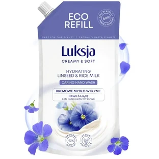 Luksja Creamy &amp; Soft, увлажняющее жидкое мыло, лень и рисовое молочко, заправка, 900 мл