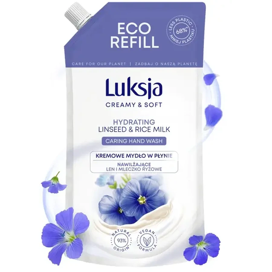 Luksja Creamy &amp; Soft, увлажняющее жидкое мыло, лень и рисовое молочко, заправка, 900 мл: цены и характеристики
