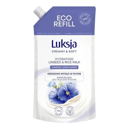 Luksja Creamy &amp; Soft, увлажняющее жидкое мыло, лень и рисовое молочко, заправка, 900 мл: цены и характеристики
