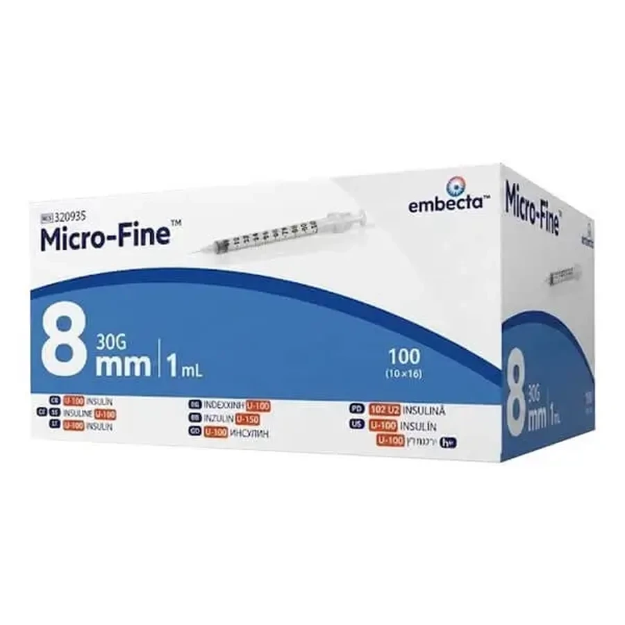 Micro-Fine, инсулиновые шприцы, одноразовые, 1 мл, 30G x 8 мм, 100 шт.: цены и характеристики